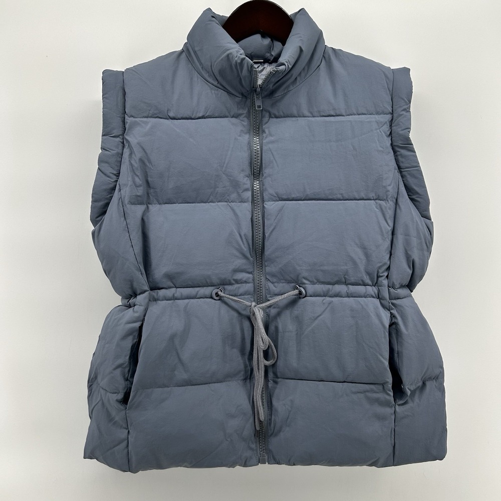 Dusty Blue Lightweight Puffer Vest Womens M Drawstring Waist Quilted Preppy NWOT